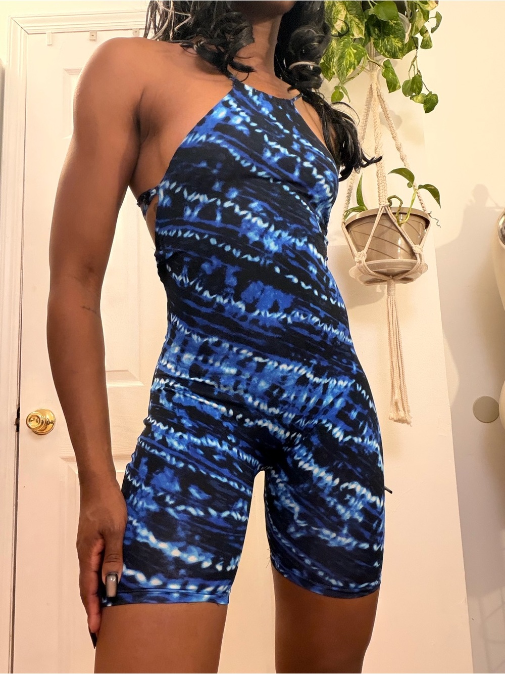 Blue Tie-Dye Galaxy Print Romper